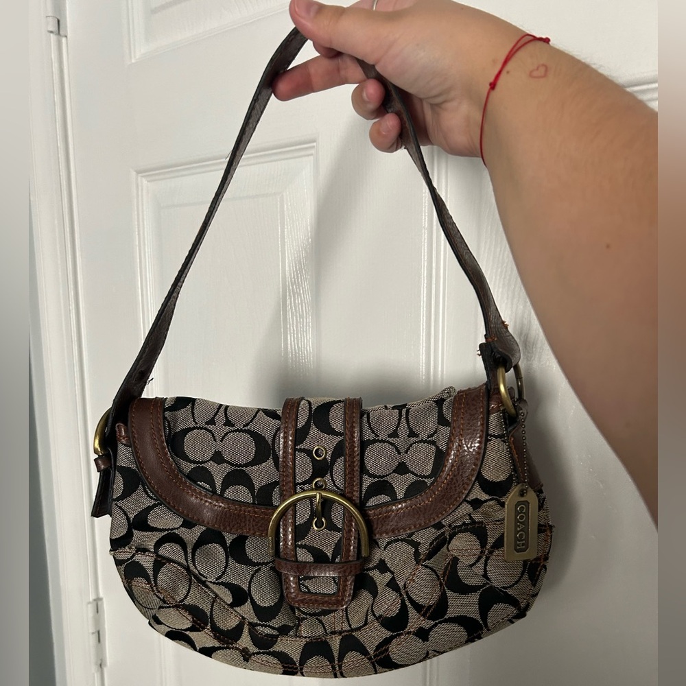 Y2K Coach Signature Black and Brown Shoulder Bag